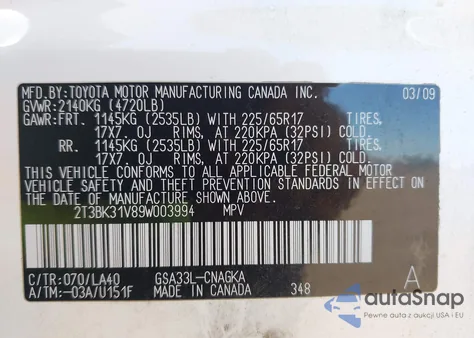 2009 Toyota Rav4 Limited V6 from USA, damaged, VIN 2T3BK31V89W003994